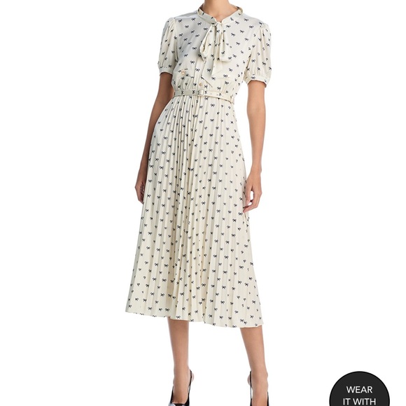 Self-Portrait Cream Midi Dress with Black Accents